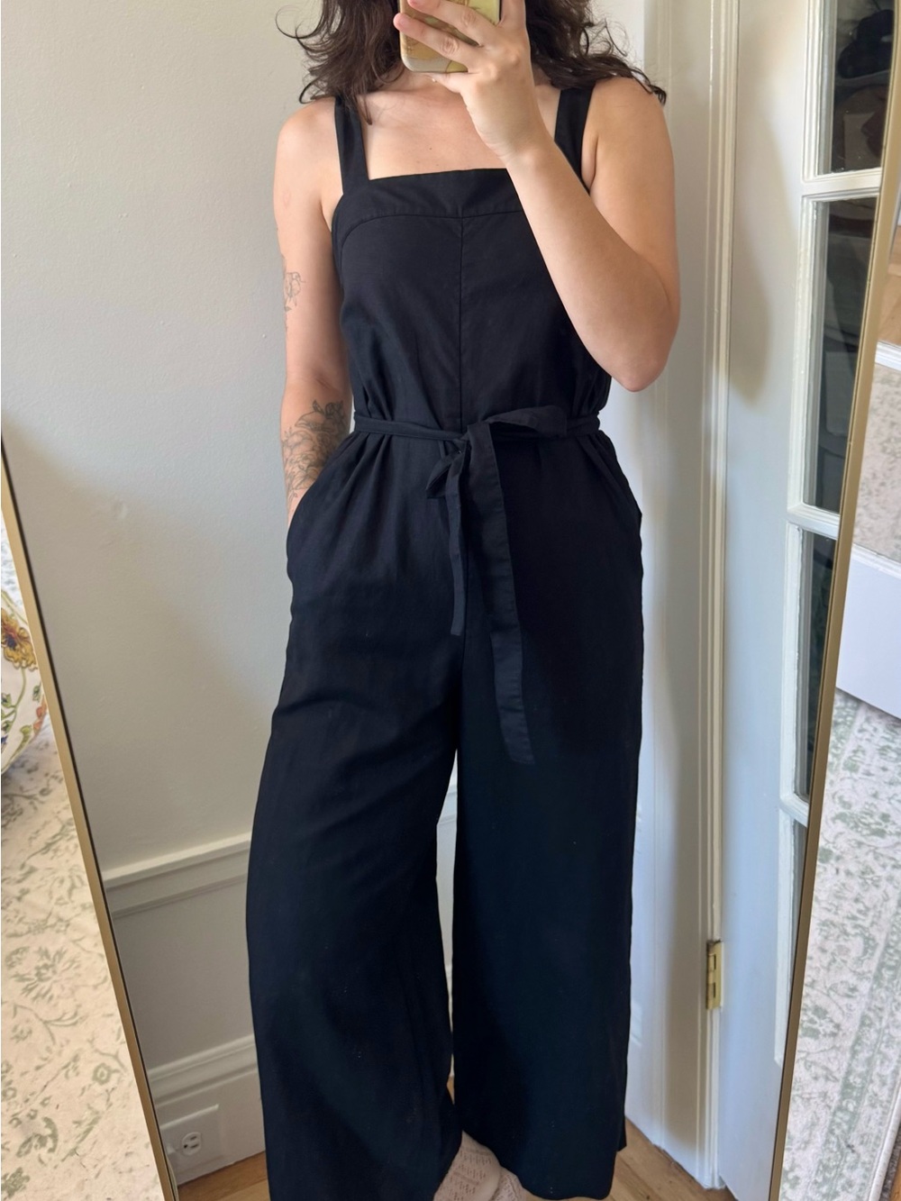 UNIQLO Black Sleeveless Belted Jumpsuit